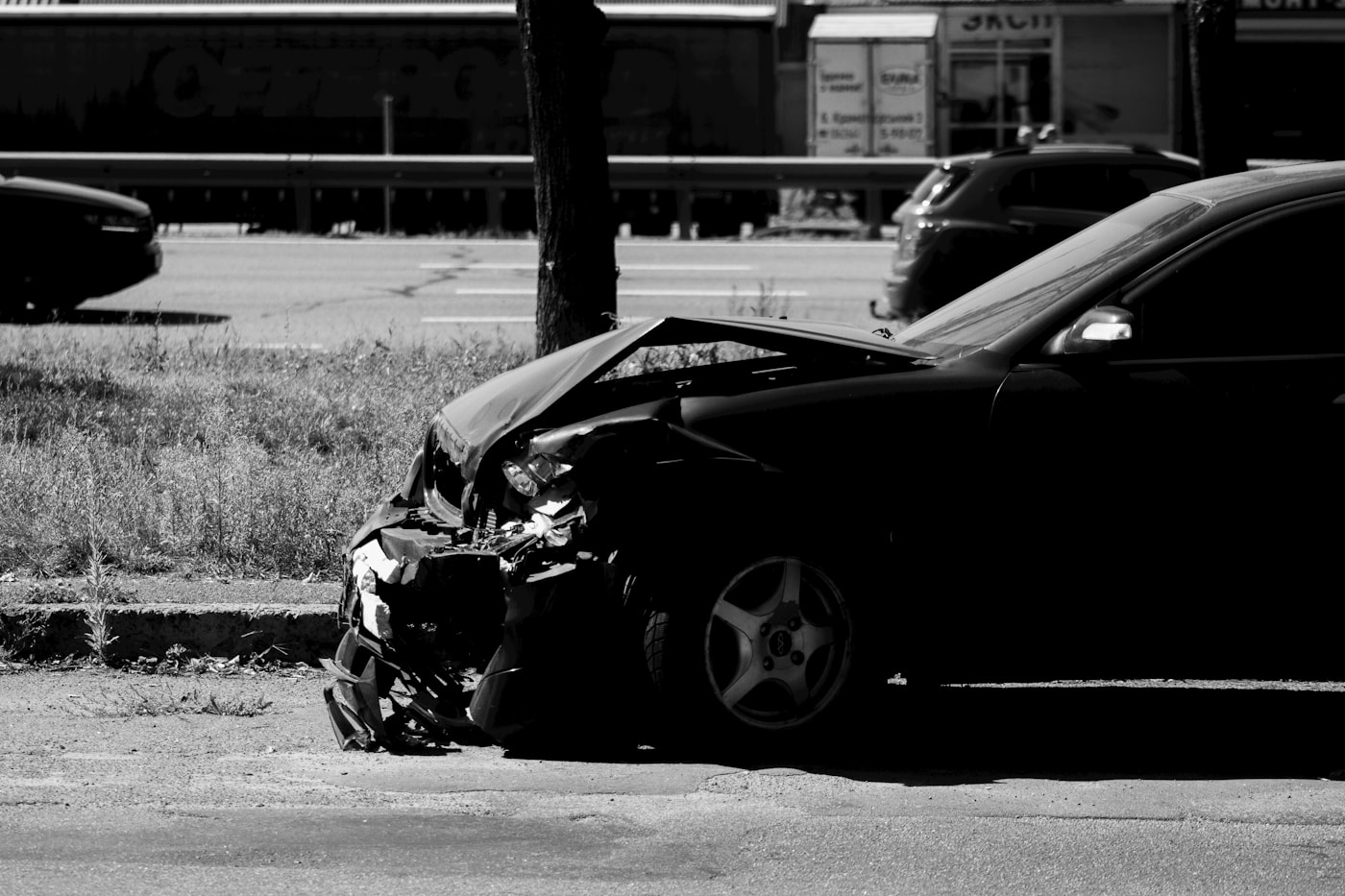 Collision-damaged vehicle before repair