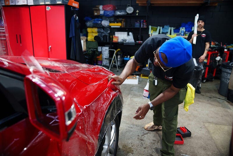 Paint protection film installation on a hood